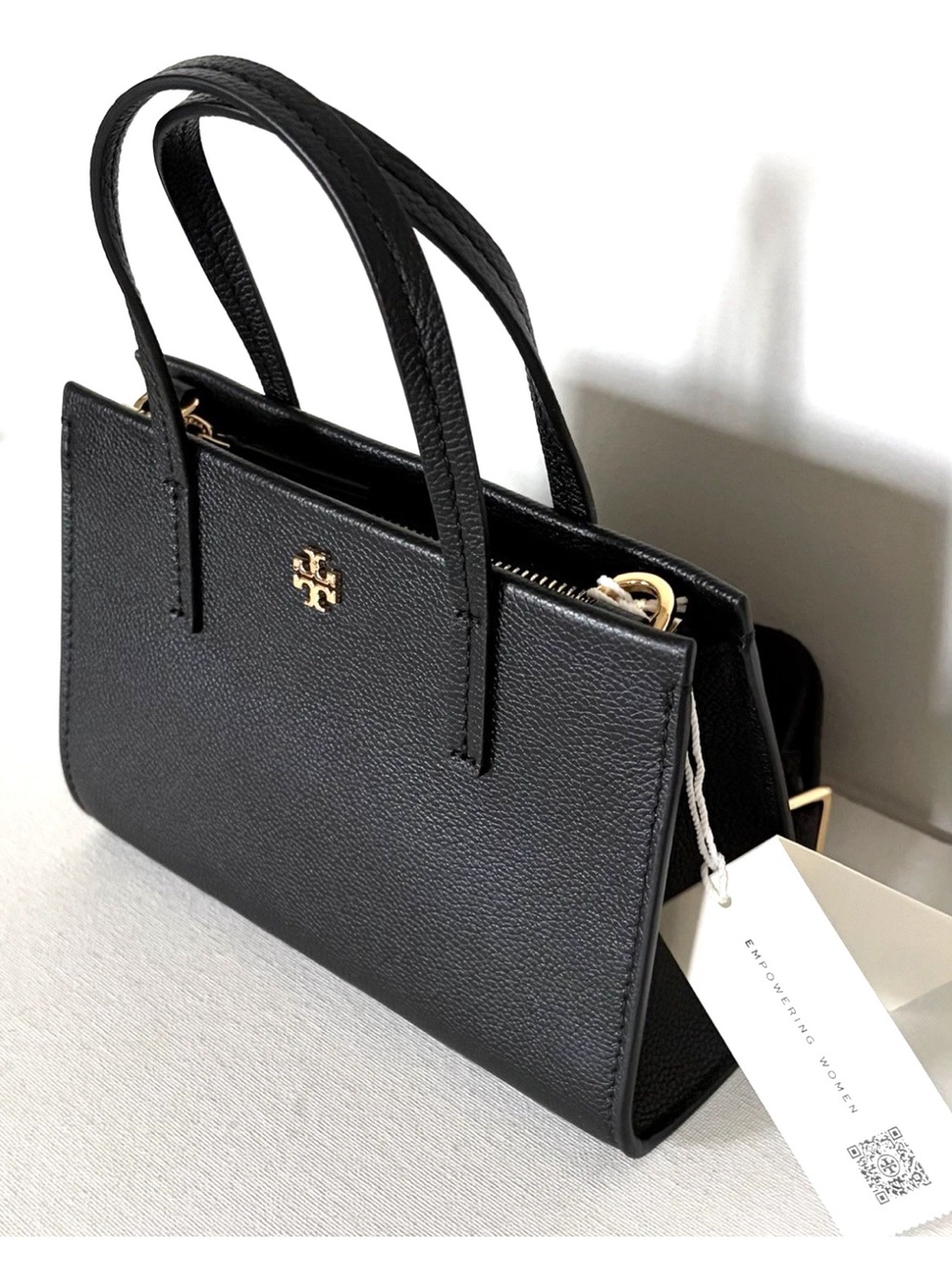 New Tory Burch Blake Mini Tote Pebble Leather Black - Picture 3 of 6